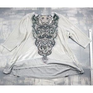 One World blouse womens 2X gray velvet three quarter sleeve boho sequin Paisley